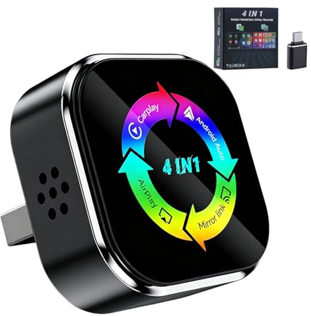 DARDVORLAG 4-in-1 Wireless CarPlay Adapter,Carplay Wireless Adapter Kabelgebunden zu Kabellos für CarPlay & Android Auto,mit MirrorLink & AirPlay Spiegelung, kompatibel für iPhone & Android (A)