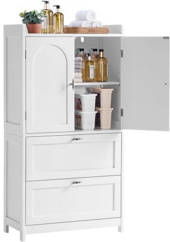 Yaheetech Badschrank Küchenschrank mit Türen Schubladen erhöhte Kante, Weiß | klassischer Badezimmerschrank Aufbewahrungsschrank mit verstellbare Ablage für Badezimmer Wohnzimmer Küche 60 x 30 x 115 cm
