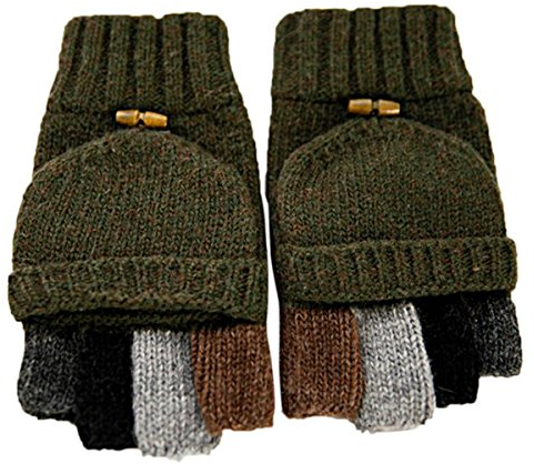 ZUMUii Butterme Herren Wolle gestrickt Cabrio Fingerlose Handschuhe Fahrhandschuhe Fausthandschuh mit Fold Back Pocket (Armeegrün)