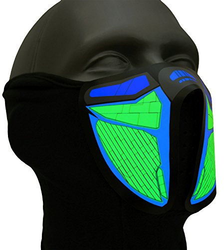 Ucult Techno-Maske Soundaktiviert Leucht-Maske Gesicht lustige Partymaske Sturmmaske Halloween Fasching Outdoor