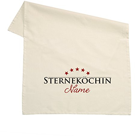 Herz & Heim® Geschirrtuch 100% Baumwolle 45 x 70 cm - Sterneköchin - mit Aufdruck Ihres Wunschnamens Natur