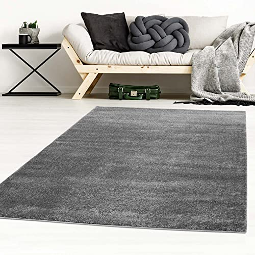 Taracarpet Kurzflor-Designer Uni Teppich extra weich fürs Wohnzimmer, Schlafzimmer, Esszimmer oder Kinderzimmer Gala dunkel-grau 240x340 cm