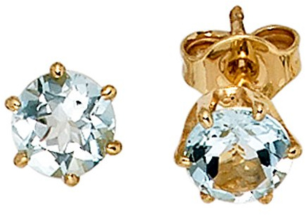 Jobo Damen-Ohrstecker rund aus 14 Karat 585 Gold mit Aquamarin