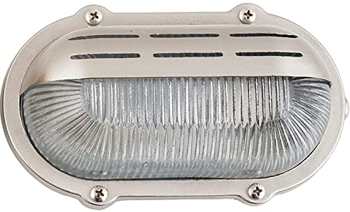 Licht-Erlebnisse Wandleuchte Nickel Echt-Messing oval IP64 außen Maritimer Stil Außenleuchte Haustür Terrasse