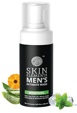 Skin Elements Men's Intimate Wash with Menthol (4.05 Fl Oz) | pH Balanced Foaming Private Part Cleaner | Prevents Itching, Irritation & Bad Odor