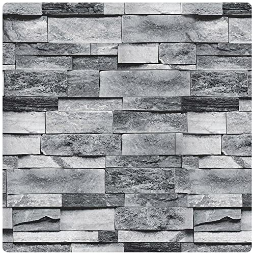 Ohmywor Brick Wallpaper - Self Adhesive Peel & Stick Grey Brick Effect Wallpaper Sticker Lining Paper Sticky Back Plastic for Bedroom & Bathroom - 45x300CM
