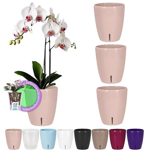 Santino 4er-Set Selbstbewässernder Topf mit Dochtsystem und Wasserstandsanzeige für den Innenbereich, Orchideentopf D 15cm (Rosa, 2L)