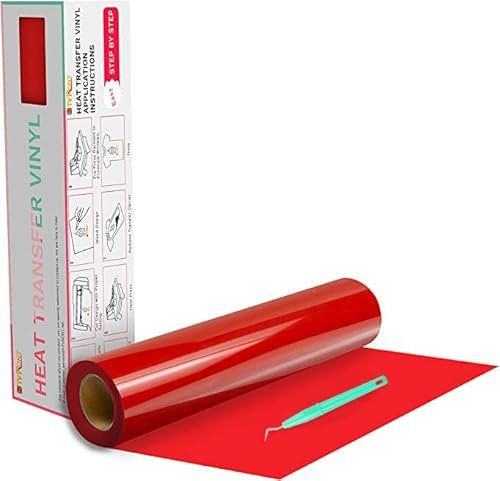 HTVRONT Heat Transfer Vinyl-12In x 20Ft(30.5x610CM) Red Iron on Vinyl Roll,HTV Vinyl Roll for T-Shirt Clothing and Other Fabrics (Red)