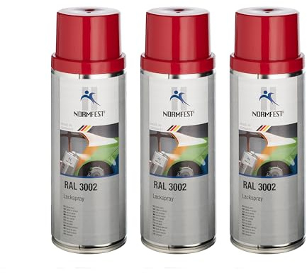 Normfest Lackspray RAL 3002 Karminrot – seidenglänzender Nitro-Kombinationslack, hohe Deckkraft, witterungs- und UV-beständig, für Metall, Kunststoff und Holz, innen und außen, 3x 400 ml