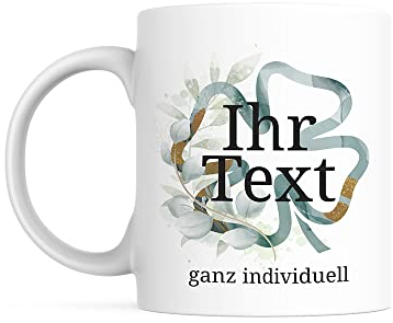 STEMPEL-FABRIK – personalisierbare Keramiktasse mit Namen – Aquarell Motiv Kleeblatt – bedruckte Kaffeetasse ideal geeignet für den Genuss von Kaffee und Tee – Geschenkidee