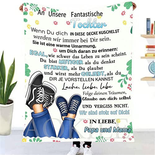 Personalisierte Kuscheldecke An unsere Tochter von Eltern,Deutsche An Meine Tochter Decke Von Mama und Papa,Briefdecke Nachricht Luftpost Wohndecke Couch Bett Tv-Decken（Eltern zu Tochter ,150×220）