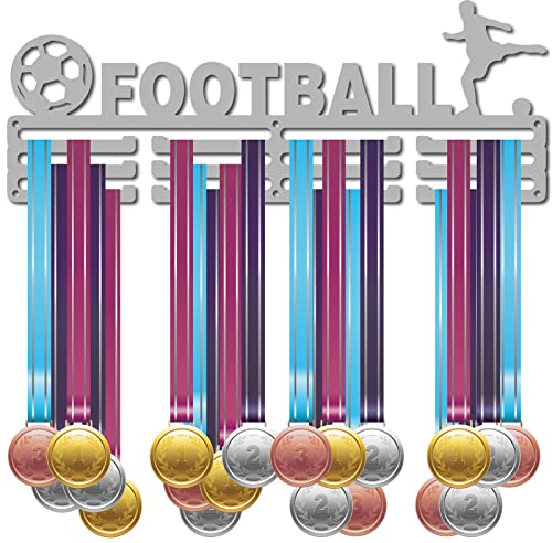 CREATCABIN Fußball-Medaillenhalter Sport-Fußballspieler-Medaillen-Ausstellungsständer Wandhalterung Aufhänger Dekoration Medaillenhalter Für Sport-Heimabzeichen 3 Sprosse Medaillengewinner Laufen