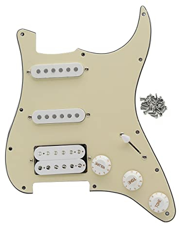 FLEOR Alnico V Geladen Vorverdrahtet Pickguard Satz SSH Alnico Dual Rail Humbucker für ST E-Gitarre Ersatz Creme 3-lagig
