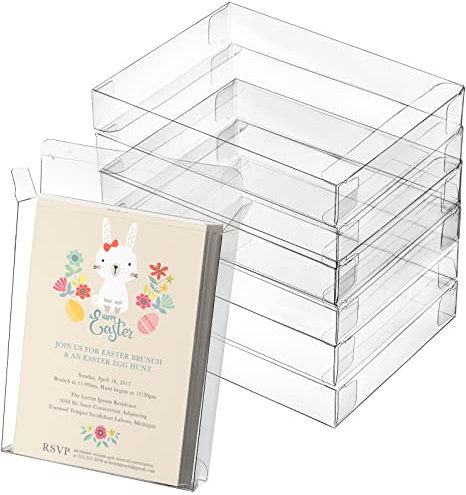 Yesland 60 Pack Clear Box for Greeting Cards, 6 x 4.75 x 1 Inch Rectangle Plastic Photo Storage Box Cases Fits A2 Size Cards Envelopes for Stationery Organizer, Small Business Supplies