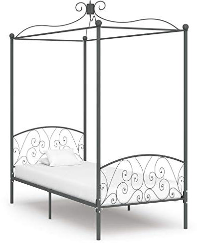 Hommdiy Himmelbett Bettgestell Bett Einzelbett Metallbett Bettrahmen Lattenrost Schlafzimmerbett Schlafzimmermöbel Ehebett Grau Metall 90 x 200 cm