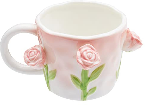 Szoyeay 3D Flower Coffee Mug Pink Rose Ceramic Cup,12 oz Cute Handmade Mugs,Christmas Birthday Surprise for Friends Family or Flower Lovers (Pink Rose)