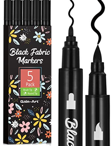 Gain-Art Black Fabric Pens - Dual-Tip Fabric Markers Pens Set, Non-Toxic, No Bleeding Fabric Paint Pens for Personalizing Shirts Bags Hats Canvas, and Textiles