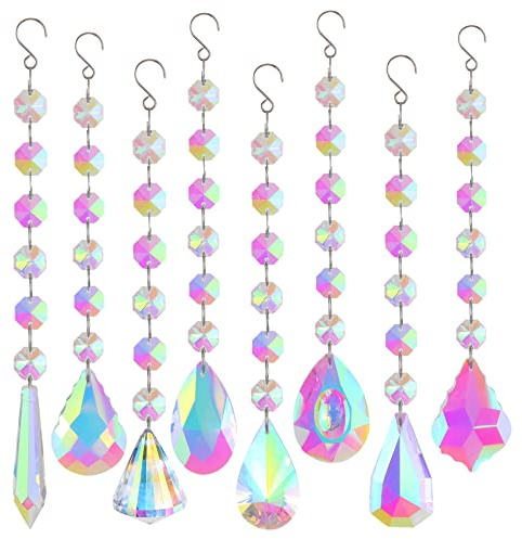 8 Pezzi Acchiappasole in Cristallo per finestre,Prisma Arcobaleno,Cristalli SunCatcher,Acchiappa-Sole In Cristallo,Acchiappasole Colorato,Prisma a Sfera per la casa,l'ufficio,il giardino