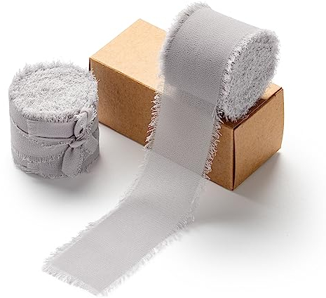 AOKSUNOVA 3,8cm Schleifenband Breit Chiffonband Chiffon Geschenkband Hochzeit Stoffband Grau