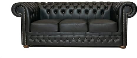 Chesterfield Sofa First Class - The Chesterfield Brand | 3 Sitzer Sofa | 100% Leder, handgefertigt, Original Chesterfield | Breite 200 cm | Shiny Schwarz