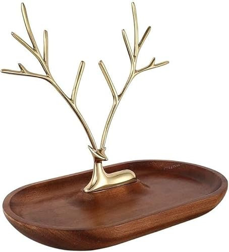 Boîte à Bijoux en Laiton cerf Bijoux présentoir Plateau Arbre Support de Stockage Organisateur Suspendu pour Boucles d'oreilles, Collier, Pendentif, Bracelet