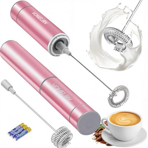 Electric Milk Frother Handheld,Travel Coffee Drink Mixer Batteries Included, 304 Stainless Steel Whisk for Latte Cappuccino,Bulletproof Coffee Hot Chocolate,Egg Rose Pink