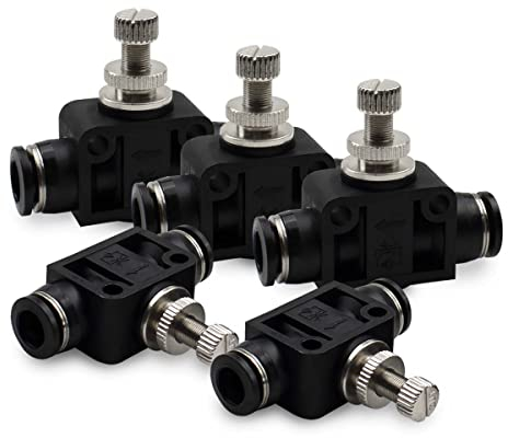 Bwintech 5 Stück 4mm Schlauch OD Luftstrom Regelventil, Union Pneumatische Drehzahlregelung Durchflussregler PSA-04 Gerade Union Push to Connect Schlauchverschraubung Regulator Ventil