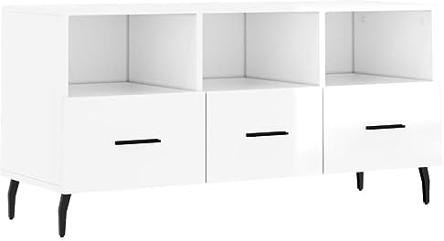 vidaXL TV Schrank, Fernsehschrank mit 3 Schubladen, Fernsehtisch für Wohnzimmer, Lowboard Sideboard TV Ständer TV Gerät, Hochglanz Weiß Holzwerkstoff