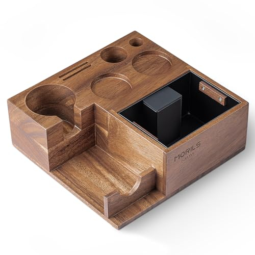 MORILS Tamperstation 51mm-54mm, Espresso Tampingstation aus Holz, Espresso Tamper Station mit Knock Box, Wood Coffee Station Kaffee Zubehör Organizer mit Abklopfbehälter für Siebträger
