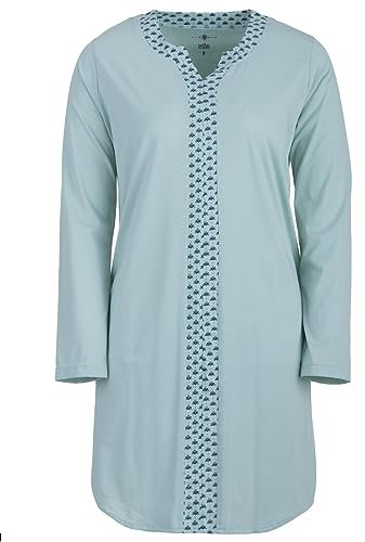 Zeitlos Chemise de nuit à manches longues pour femme - Motif floral - Taille M à 2XL, menthe, XXL