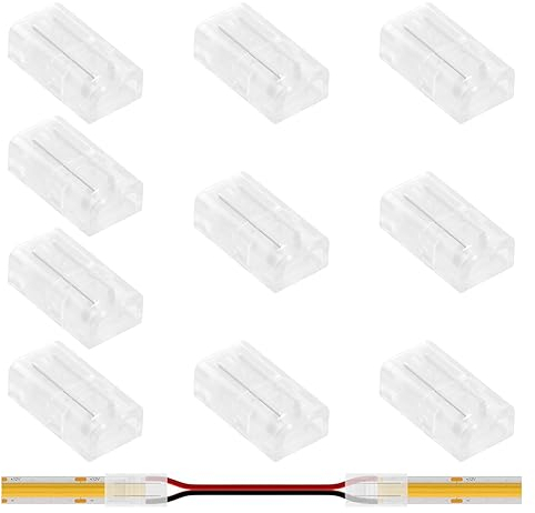 10 Stück 2 Pin 8mm LED-Streifen-Verbindungs, LED Verbinder LED Adapter Anschluss Transparent Connector, LED lötfrei Streifenverbinder für Spaltfreies Löten und FCOB LED-Lichtleiste Eckverbindungen