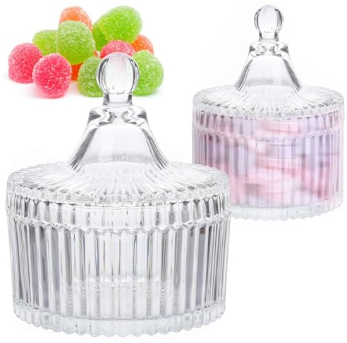 Fahibin Scatola Di Caramelle In Cristallo,Barattoli di Vetro Vintage con Coperchio,Set Barattoli Vetro Porta Caramelle Trasparenti per Buffet Piatti, Decorativo per Matrimoni