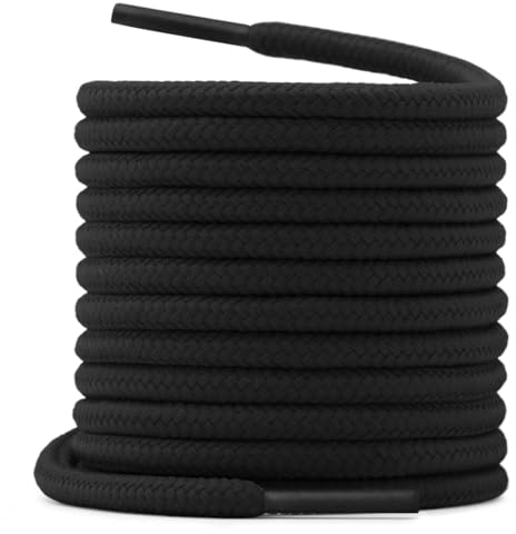 WEGOODZF Sportschuhe Farbige Rund Schnürsenkel: 2 Paar 4MM Dicke 180CM Schwarz Schuhbänder für Turnschuhe