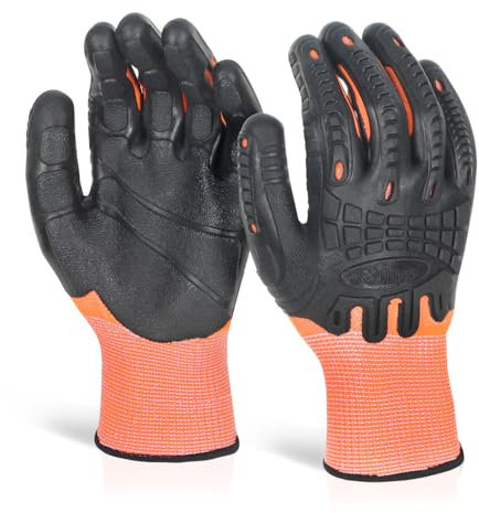Beeswift Glovezilla Cut Resistant Fully Coated Impact Glove/Tear Resistance Safety Gloves Personal Protective Equipment Work Gloves PPE Workwear – Orange/Black - Large - 1 Pair