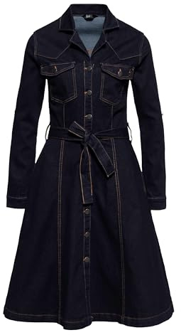 Queen Kerosin Damen Workwear Swingkleid Denim Elastisch Rockabilly Rockabella 1950S 50S Rock'n'roll Vintage Retro Kleid