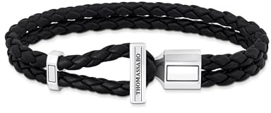 THOMAS SABO Lederarmband doppelt in Schwarz Silber 925 Sterlingsilber, Geschwärzt, Leder
