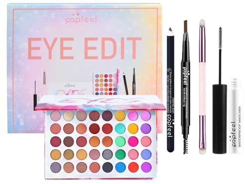 Kit de Maquillage Tout-en-un de Yeux, 40 Couleurs Palette de Fard à Paupières avec Mascara Crayon à Sourcils Eyeliner Pinceau, Ensemble-cadeau de Maquillage de Yeux pour Femme et Fille Cosmétique