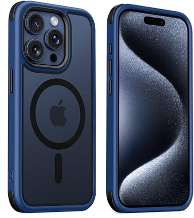 MobNano Hybrid Magnetisch Durchsichtig Hülle für iPhone 15 Pro Max Hülle [Kompatibel mit MagSafe] Stoßfest Bumper Transparent Starke Magnet Handyhülle Clear Silicone iPhone 15promax Case Titan Blau