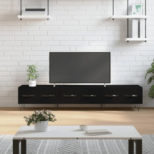 TJROO Meuble TV avec tiroirs Noir 150 x 36 x 30 cm Bois Multicouche y Fer Console TV Buffet Salon Commode Bois Meubles Télévision Mobile Salon Meubles Salle Armoire TV