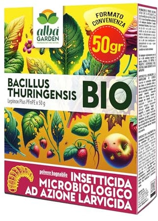 Albagarden - Insetticida Piante Biologico Azione Larvicida - 50 GR Bacillus Thuringiensis Kurstaki - Contro PIRALIDE Del Bosso e Larve di Parassiti - Polvere Bagnabile