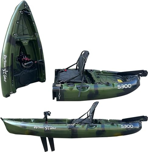 Canoa divisibile da pesca Big Mama Start S300 fishing con propulsione a pinne, timone, seggiolino in alluminio e pagaia (Army green)