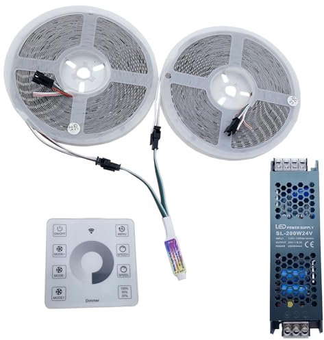 TOPXCDZ 20m Fließendes Wasser Fließendes LED-Streifen licht DC24 WS2811 SMD2835 Pferderennen Pixel Adressierbares Flexibles Lineares Lampen set (Cold White, 2 * 10M Strip+Controller+Power)