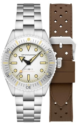 Spinnaker Orologio automatico Spence 300 da uomo, 40 mm, con cinturino in acciaio inox massiccio SP-5097, Bianco sporco, Spence 300 Automatico