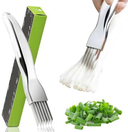 Shred Silk the Knife, ZoneYan Trancheuse à Oignons Verts en Acier Inoxydable, Couteau à Déchiqueter les Oignons, Coupe Legumes Multifonctions Manuel pour Oignons Tomates Carottes Concombres