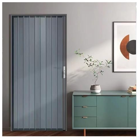 Porte coulissante, Porte Pliante accordéon Porte accordéon verrouillable, porte pliante grise, porte coulissante pliante en métal avec serrure et clé, portes d'intimité intérieures, porte de placard d