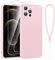 Viojrlra Coque pour iPhone 12 Pro 6,7 avec 2 Pièces Verre Trempé, Protection Complète Silicone Housse Fine Antichoc Antirayures Anti jaunissement étui iPhone 12 Pro Con Cordon,Rose