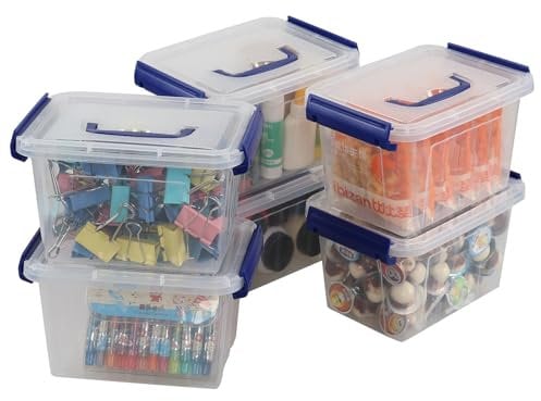 Ortodayes 3 Liter Small Storage Boxes, Clear Plastic Boxes with Handle Set of 6