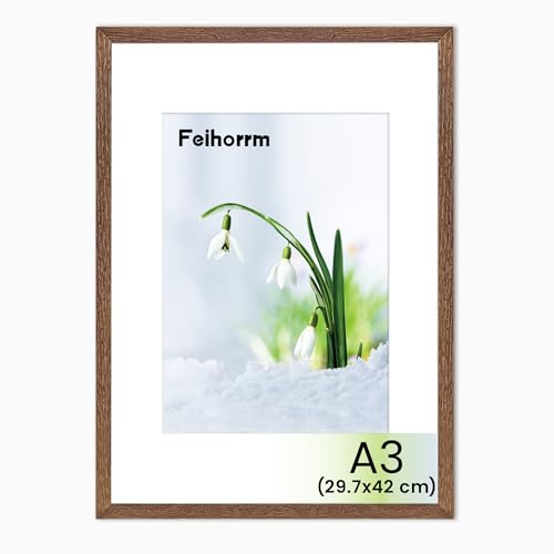 Feihorrm Bilderrahmen, A3 Fotorahmen aus Eiche, Mit gehärtetem Glas, Für 29,7x42 cm-Fotos ohne Passepartout oder 20x28,7 cm-Fotos mit Passepartout (Dunkel Braun, A3 (29,7x42 cm)/ 1x)