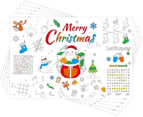 12stk Platzsets zum Ausmalen Weihnachten für Kinder, Papier Weihnachts Tischset Lustige Weihnachts-Tischsets Schneemann Tischset für Zuhause Tischzubehör(Spielstil 2)