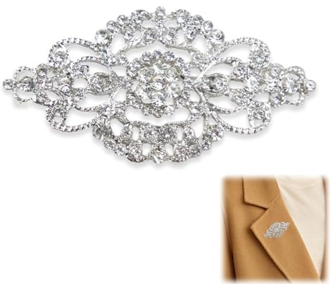 Silver Brooches for Women and Men Vintage Crown Shape Rhinestone 62 * 30mm | Fashion Anti-Exposure Brooch Pins for Wedding Shawl Dress Hat Gifts for occasions such as Valentine's Day and Christmas